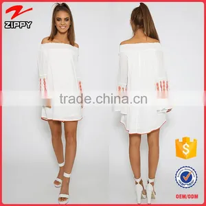 Hot-selling Off Shoulder Butterfly Sleeve Embroidered Stitch Tunic Dress thumbnail-1