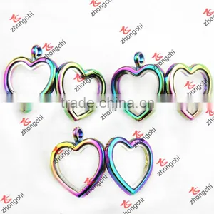 Rainbow Heart Glass Locket Pendant Necklace Wholesale Floating Glass Locket thumbnail-4