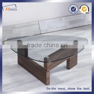 Oval Glass Top Wooden Leg Coffee Table Made in China thumbnail-2