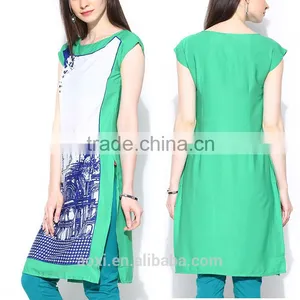Oem Clothes Supplier Latest Design Fashion Print Party Wear Kurti for Women thumbnail-5