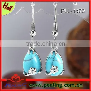 Charm Silver Plated Turquoise Stone Crystal Dangle Drop Earrings thumbnail-1