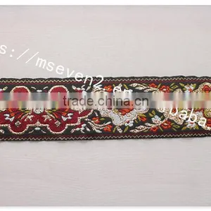Newest 4.3cm Width Ethnic Embroidery Webbing Polyester for Garment/bag thumbnail-3