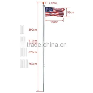 25Ft Aluminum Sectional Flagpole Kit Outdoor Halyard Pole + 2PC US American Flag thumbnail-6