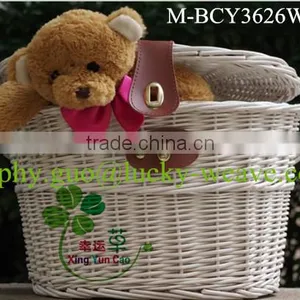 White Wicker Bicycle Basket With Handle thumbnail-1
