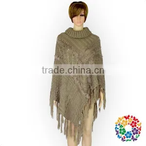 Warm Winter Wear Women's Cape Wool Knitting Fringe High Collar Shawl thumbnail-4