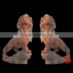 Cloudy Rosa Marble Big Lions Statue for Sale thumbnail-1
