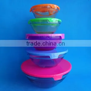 5pcs Colored With Lid Glass Bowl Set Salad Bowl thumbnail-1