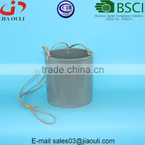 Glazed Grey Hemp Rope Hanging Ceramic Planter Pot thumbnail-3