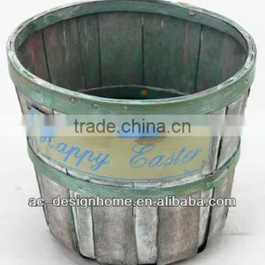 GREEN WASH ROUND HAPPY EASTER BAMBOO CHIP BASKET thumbnail-1