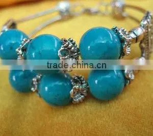 14mm Blue Round Natural Turquoise Tibet Silver Bracelet thumbnail-1