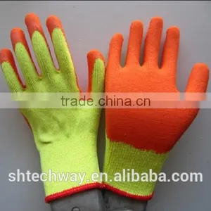 Orange Latex Coated Yellow Cotton Gloves thumbnail-1