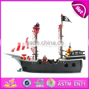 2017 Most Popular Boys Diy Wooden Toy Pirate Ships for Sale Top Sale Kids Wooden Toy Pirate Ships for Sale W03B062 thumbnail-2
