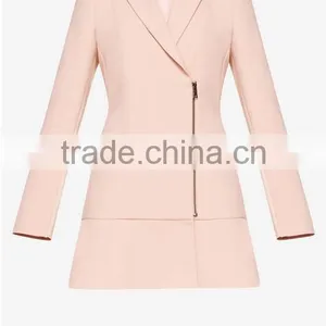 Fashion Women Clothing OEM Front Zipper Bare Pink Flounce Jacket Dress thumbnail-4