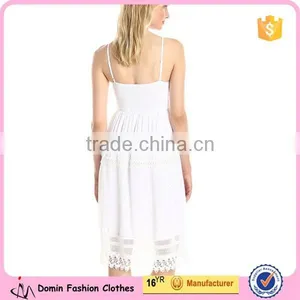 Women's Sweetheart Neckline and Crochet Insets Strappy Embroidered Cutwork Hem Midi Dress thumbnail-2