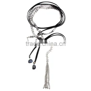 Long Rose Alloy Chain With Chamois Leather Rope Necklaces Jewelry thumbnail-5