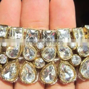 Gold CRYSTAL Payal ANKLETS Pair Feet Bracelet BRIDAL thumbnail-3
