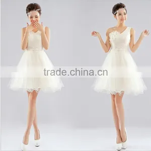2017 Bridesmaid Short Dress Paragraph Shoulder Halter Sweet Dress Bride Lace Drilling Shoulder Wedding Dress thumbnail-3