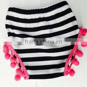 Striped Bloomer With Black Pom Poms for Infant Toddler Little Baby Underwear thumbnail-2
