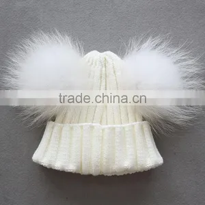 Myfur Wholesale New Designed Knitted Beanie With Fur Pom Pom for Kid and Baby thumbnail-5