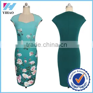 Womens Elegant Vintage Flower Floral Print Charming Casual Party Bodycon Sheath Fitted Vestidos Pencil Dresses Dress thumbnail-1