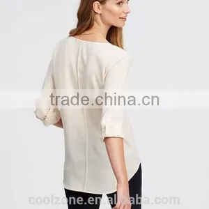 New Fashion High Quality Crepe v Neck Long Sleeve Woman Blouse thumbnail-4