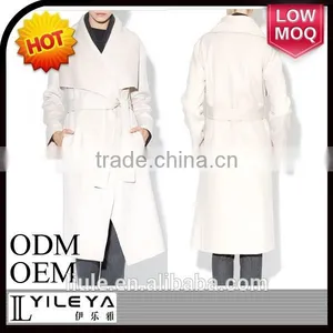 Fashionable Ladies Double Breasted Long Winter White Coat With Waistband thumbnail-1