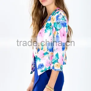New Arrival Autumn Winter 3/4 Sleeve Floral Print Fashion Jacket for Wholesale 2017 thumbnail-4