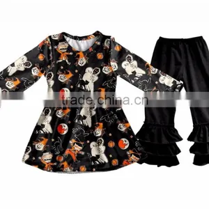 Halloween Top and Pants Ruffle Outfit for Kids Pumpkin Baby Halloween Sets Kids Halloween Outfits thumbnail-3