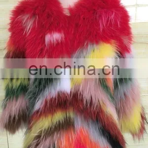 Hot-sale Real Raccoon Fur Colorful Jacket Winter for Women thumbnail-3