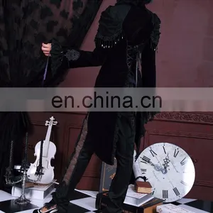 Gothic Velvet Swallow Tale Jacket With Laces and Beads thumbnail-6