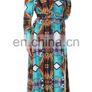 7012# Elegant Front Open Deep V Neck Women Sexy Beach Wrap Floral Long Sleeve Maxi Dress Plus Size Women Clothing thumbnail-3