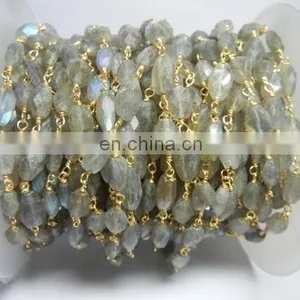 Labradorite Oval Faceted Wire Wrapped Bead Chain thumbnail-1