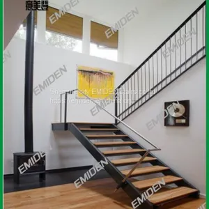 Shenzhen Yi Mei Deng Stairs Supply Indoor Straight Beams Steel Wooden Stairs Simple and Beautiful thumbnail-1