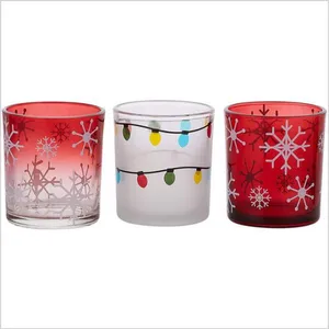 Red Christmas Glass Votive Candle Holder With White Snow for Christmas Decor Ornament thumbnail-2
