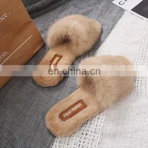 Outdoor Soft Non-slip Fur Slides Sheepskin Furry Wholesale Fashion Comfortable Indoor Winter Slippers For Women Shoes thumbnail-1
