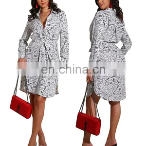 Print Waist Binding Casual Dresses Long Sleeve Dresses thumbnail-3