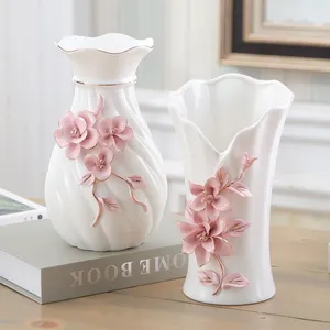 Blue Pink White Hand Made Flower Pattern Ceramic Vase Livingroom Decoration For Wedding Gift thumbnail-3