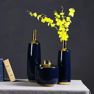 Nordic Style Electroplate Hand Made Blue Jingdezhen Ceramic Vase For Soft Decor thumbnail-1