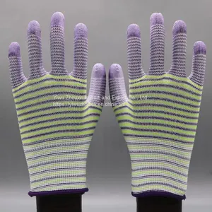 Colored Striped PU Palm-coated Gloves, Glue-coated Electronic Dust-free Work Anti-static Protective Labor Gloves thumbnail-3