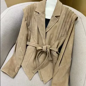 New French Style Fashionable Design With a Short Waist Strap and Suede Jacket Jacket thumbnail-4