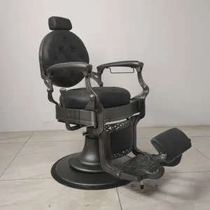 Hot Sale New Classic Barber Chair and Barber Station Design Heavy Duty Antique Style Barber Chair With Bronze Rivets thumbnail-5