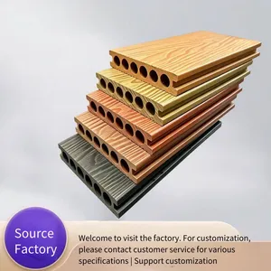 Factory Wholesale Outdoor Wood-plastic Round-hole Long Strip Embossed Plastic Wood Floors, Waterproof and Anti-corrosion Floors for Courtyards and Terraces thumbnail-1