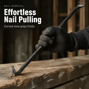 Pry Bar With Curved Claw Nail Puller And Flat Chisel End Hexagonal Shaft Black Coated For Opening Nailed Wood Crates thumbnail-1