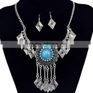 Fashion Jewelry Vintage Look National Style Turquoise Jewelry Set Long Chain Necklace Set thumbnail-2