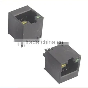 Single Port 8P Pcb Jack With LED Top Entry Female RJ45 LED Modular Pcb Connector thumbnail-1