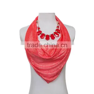 Chiffon Scarf With Large Acrylic Beads Chain for Women thumbnail-1