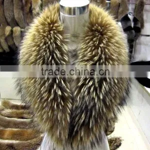 Winter Warm Hot Sale Big Raccoon Fur Collar Customized Plump Raccoon Fur Shawl Collar thumbnail-1