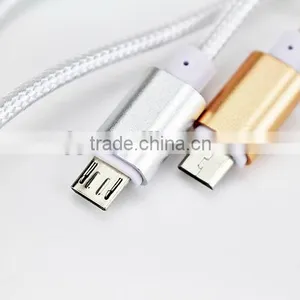V8 Aluminum Micro Mini Nylon Braided Cable Data Line Gold Silver Nylon Usb Cable thumbnail-1