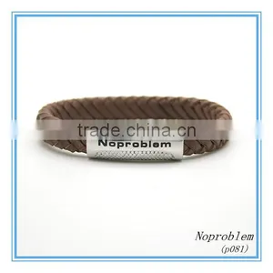 Noproblem P081 Leather Smart Health Personalized Friendship Fitness Power Bio Magnetic Bracelet thumbnail-1