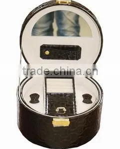 Round Luxury Black Leather Jewelry Box thumbnail-1